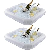 2 Pack Inflatable Ice Serving Buffet Bar, Portable Pool Party Food &amp; Drink Tray, Salad Ice Serving Container for BBQ, Picnic, Camping and Summer Parties, 23.62 Inches