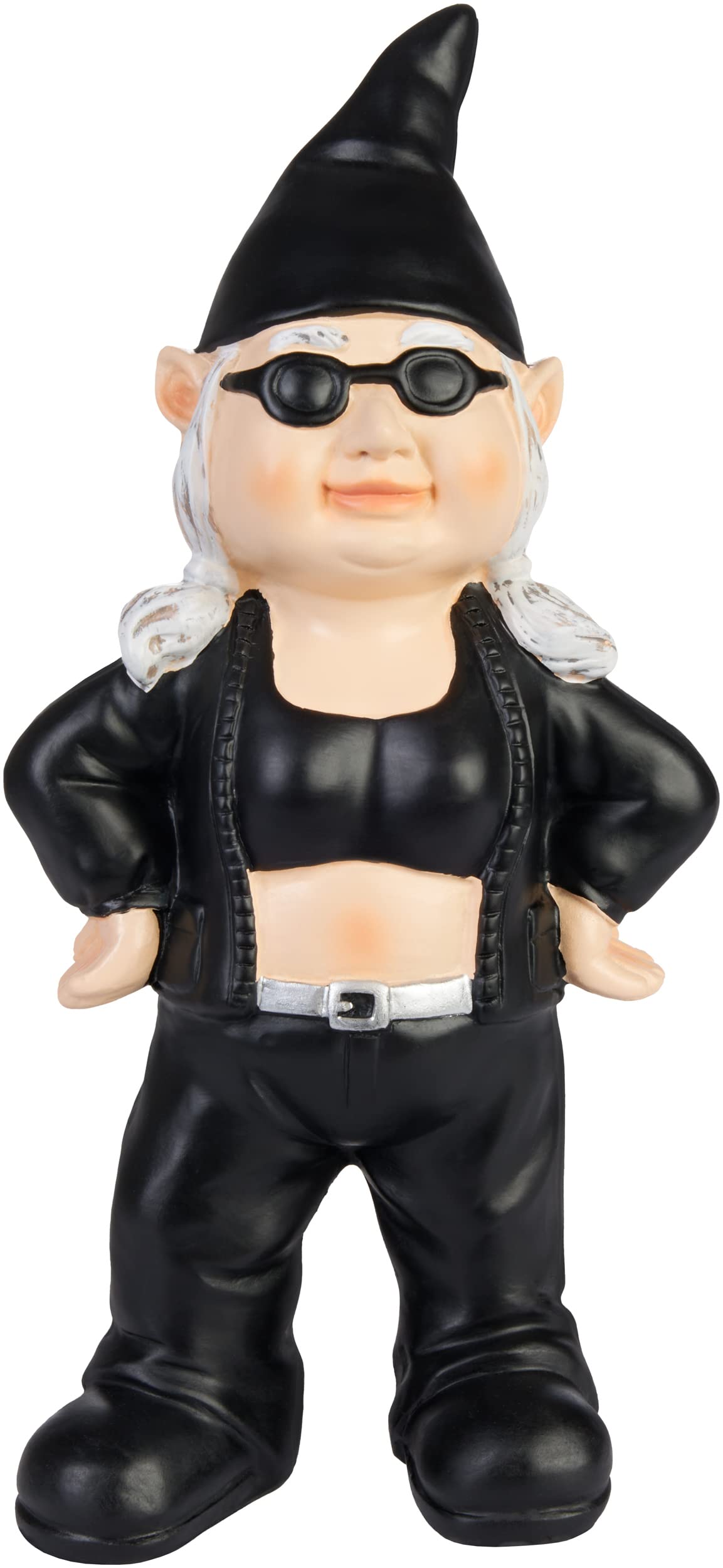 BRUBAKER Garden Gnome Cool Biker Black - Rocker Gnome Woman with Sunglasses - Funny Garden Figurine - Weatherproof Decoration for Garden and Camping - Outdoor Garden Decoration - 9 inches