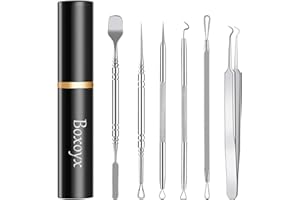 Pimple Popper Tool Kit - Boxoyx 6 Pcs Pore Prep Blackhead Remover Comedone Extractor Kit with Box for Quick and Easy Removal of Pimples, Blackheads, Zit Removing, Forehead,Facial and Nose (Silver)