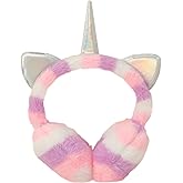 Goodangie00 Cute Rainbow Unicorn Earmuffs Winter Warm Fluffy Rainbow Ear Faux Fur Earmuffs for Girls Boys Kids