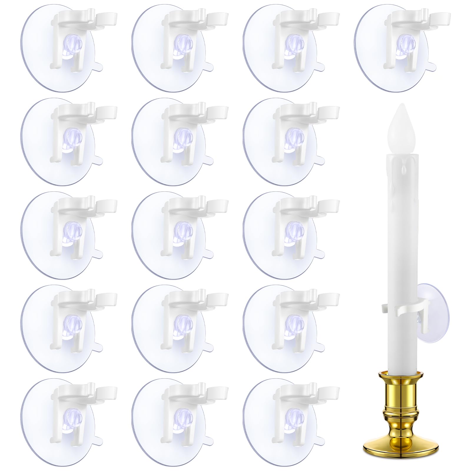 Photo 1 of 16 Pieces Window Candle Holder Clamps Candle Suction Cups Holder Suction Cups with Clamps for Christmas Party Candle Lamp