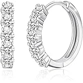 Moissanite Hoop Earrings for Women, 18K White Gold Plated 925 Sterling Silver VVS Round Cut Lab Created Diamond Huggie Brilliant Round Cut Earrings Hypoallergenic, Moissanite Jewelry Gifts for Her