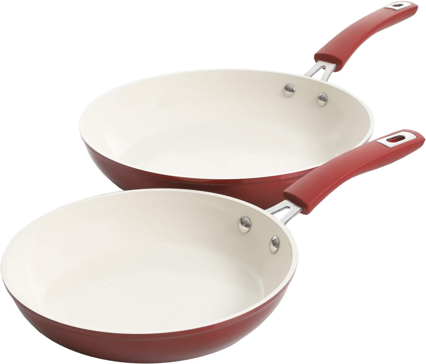 Kenmore Nonstick Ceramic Coated Forged Aluminum Induction Cookware, 2PC - Fry Pan Set, Metallic Red