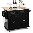 VOWNER 43" Kitchen Island with Drop Leaf, Island Table Kitchen with Storage, Father (Black, 29.5" D x 43.3" W x 32.5" H)