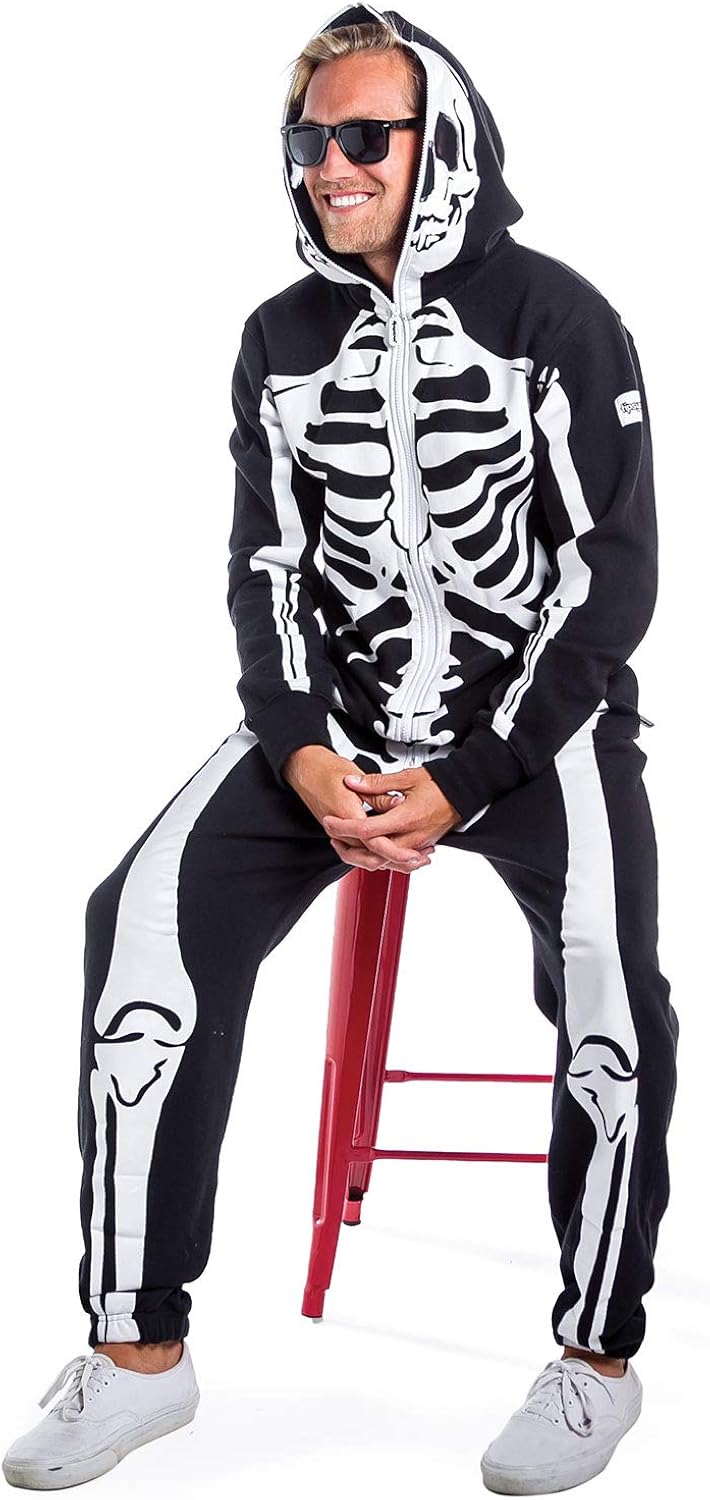 Tipsy Elves' Men's Skeleton Jumpsuit - Scary Black and White Halloween Jumpsuit: Clothing