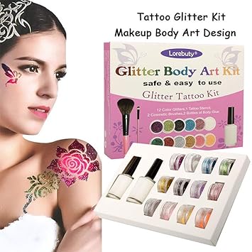 Glitter-Tattoo-Set,Tattoo-Kit,Temporäre Tattoos,Körperkunst Make Up Glitzer Körper Schminkset Glitzer für Kinder Jugendliche 
