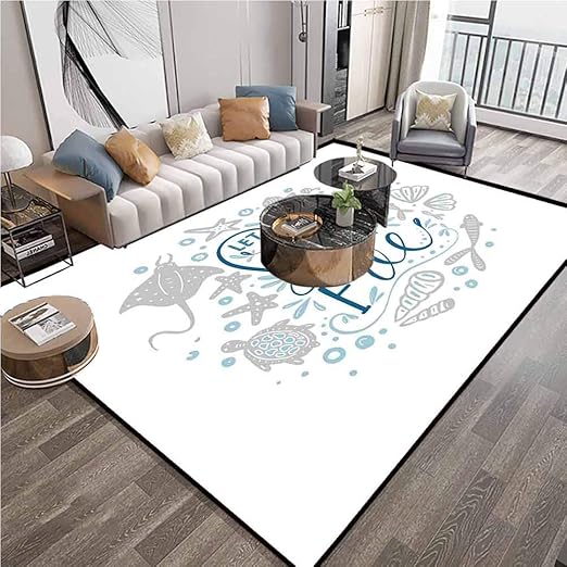 Amazon Com Bedroom Area Rugs Carpet 6x9 Nautical Abstract Floor Decor Contemporary Runner Floor Carpet With Anti Static Lock Edge Perfect For Indoor Living Room And Bedroom Pearl Navy Blue Pale Blue Kitchen Dining