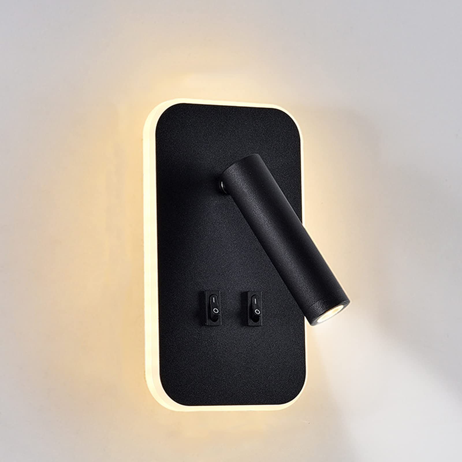 uksunvi LED Wall Mounted Lamp,Bedside Reading Wall Light,12W LED Wall Lamp, Adjustable Spotlight （3W +9W 3000K Warm Light） (Black Rectangle)