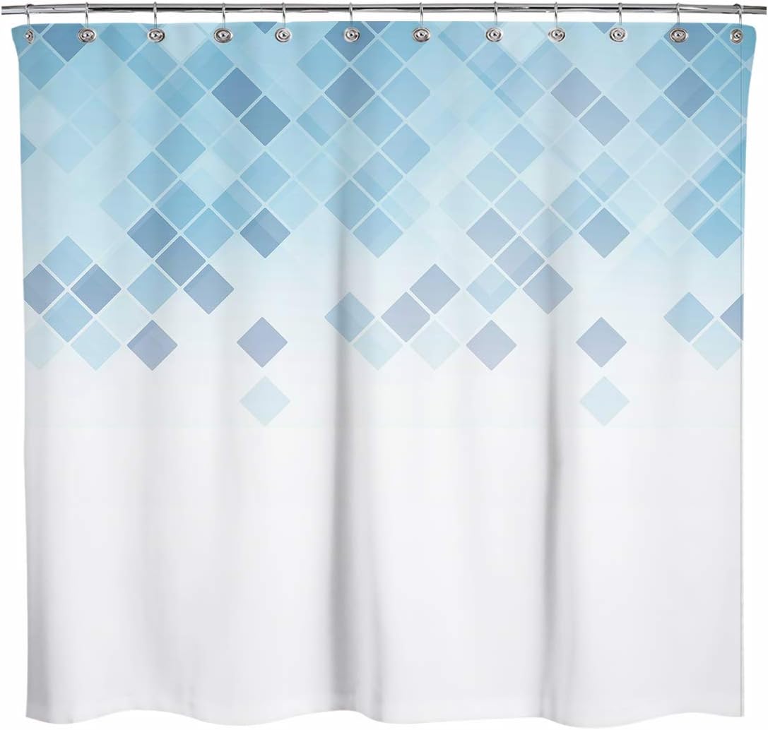 Amazon Com Sunlit Design Grid Mosaic Shower Curtain Ombre Light Blue Geometric Fabric Shower Curtains For Bathroom Decor Contemporary Bathroom Curtains Light Blue Furniture Decor