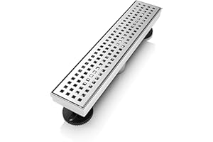 WEBANG 12 Inch Linear Shower Drain Rectangular Floor Drain with Accessories Square Hole Pattern Cover Grate Removable SUS304 Stainless Steel CUPC Certified Brushed
