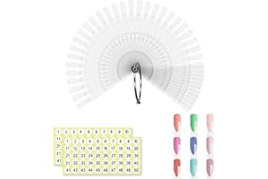 SIUSIO 50 Pcs Chart Fan Nail Swatch Sticks with Metal Split Ring and Numbered Tips - Clear Fan-shaped Color Display for Nail Art Polish Practice