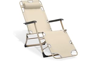 MoNiBloom Folding Reclining Patio Chair, 3-Position Patio Lounger Folding Chairs with Adjustable Backrest and Headrest for Backyard Poolside Lawn, 330lbs Capacity
