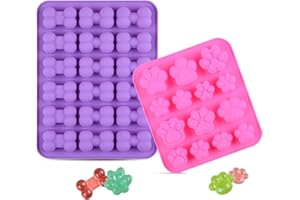 FUNBAKY Puppy Dog Paw and Bone Silicone Molds Set of 2,Dog Treat Molds,Cat Paw Molds for Baking, Non-Stick & BPA Free Chocolate,Gummy Candy,Jelly,Ice Cube Molds