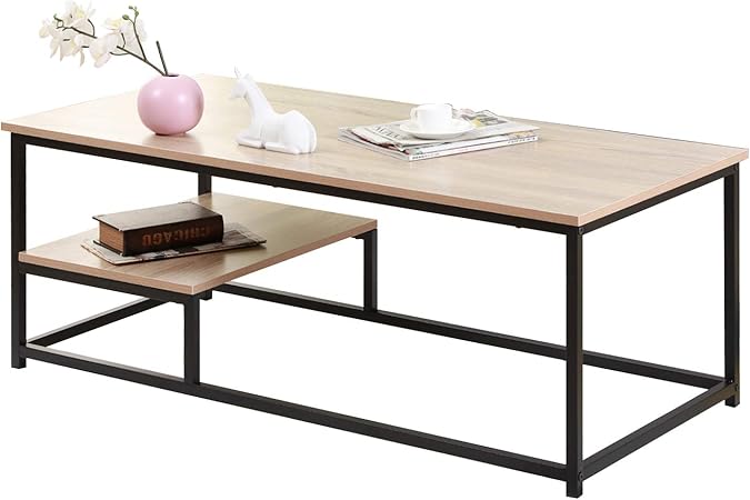 Soges Table Basse Style Industriel Table Basse De Canape Simple Table De Cafe Meuble Tv Avec Etagere De Rangement Pour Salon 120 56cm Erable Amazon Fr Cuisine Maison