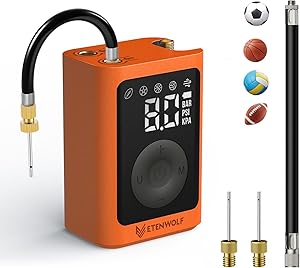 ETENWOLF Elektrische Ballpumpe,Tragbare Luftpumpe Aufblas und Abpumpfunktion 0,14-1,17 Bar,Basketballpumpe mit präzisem Manometer, Wiederaufladbare Luftpumpe für Bälle, ballpumpe fußball