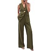 KIRUNDO Pant Suits for Women Dressy 2 Piece Sets Sleeveless Blazer Vest Wide Leg Matching Pantsuit Business Casual Outfits
