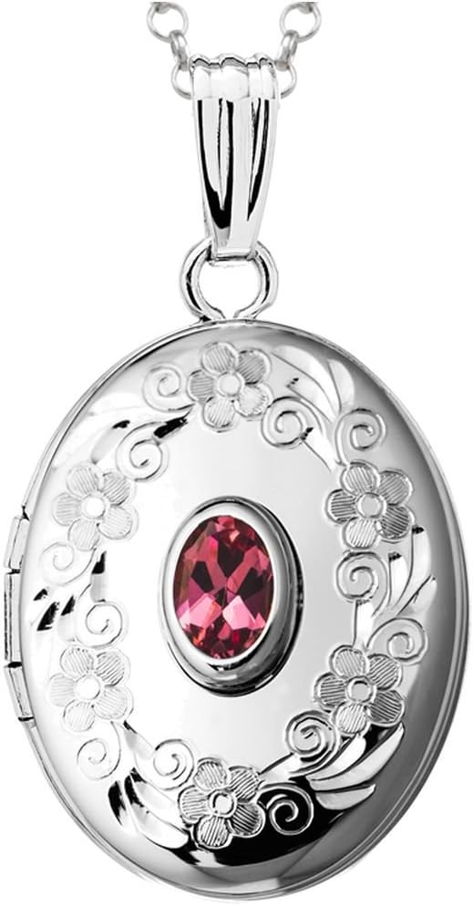 FJC FinejewelersSterling Silver Birthstone Locket Pendant Necklace