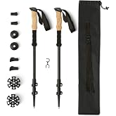 Amazon Basics Trekking Poles, Lightweight Collapsible Hiking Sticks with Quick Lock, EVA Grip &amp; All-Terrain Accessories, Adjustable Aluminum, Black, 53in