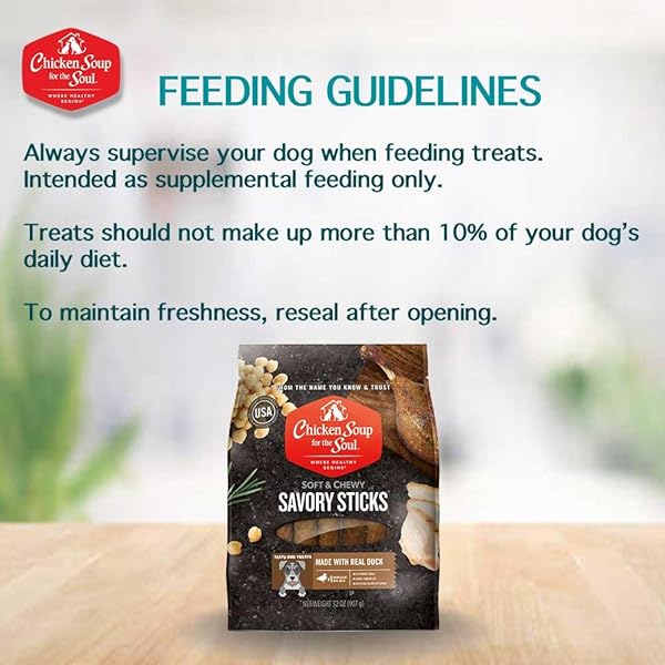 CHICKEN SOUP FOR THE SOUL ALL NATURAL PREMIUM SAVORY STICKS SOFT & CHEWY DOG TREATS, REAL DUCK FIRST INGREDIENT, NO BY-PRODUCTS, ARTIFICIAL COLORS, FLAVORS OR PRESERVATIVES, DUCK, 32OZ