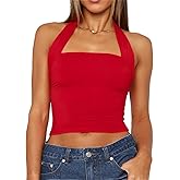 TiulZial Women Sexy Halter Neck Backless Tank Top Open Back Sleeveless Slim Fit Y2k Summer Tops