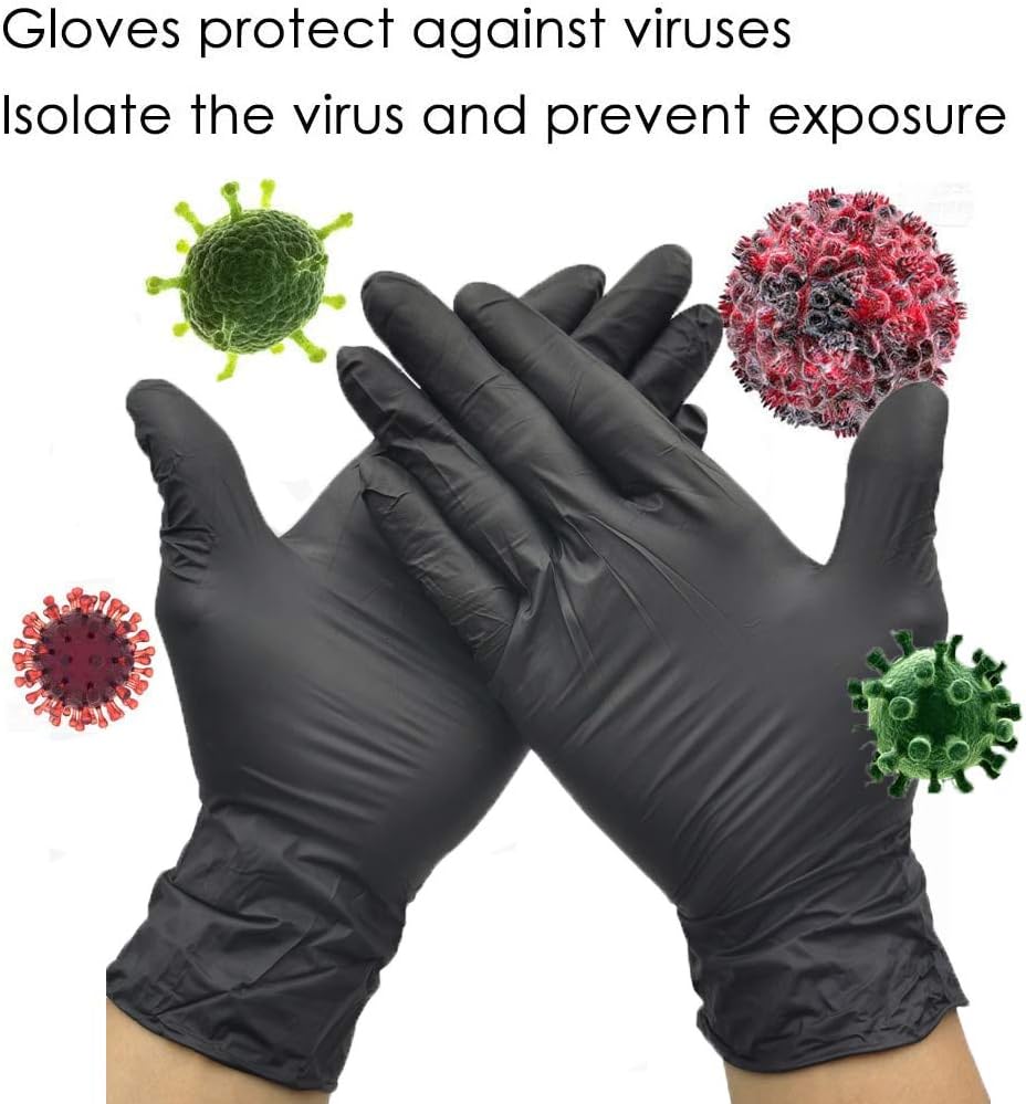 Industrial Black Nitrile Disposable Gloves, 100 Pcs, Food Grade, Latex Free, Powder Free, Soft with Textured Tips XL