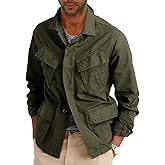 Runcati Mens Lightweight Safari Jacket Button Up Cotton Outdoor Military Cargo Long Sleeve Outwear