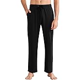 Vulcanodon Mens Cotton Pajama Pants Lightweight Soft Sleep Bottoms with Pockets and Button Fly Lounge PJ