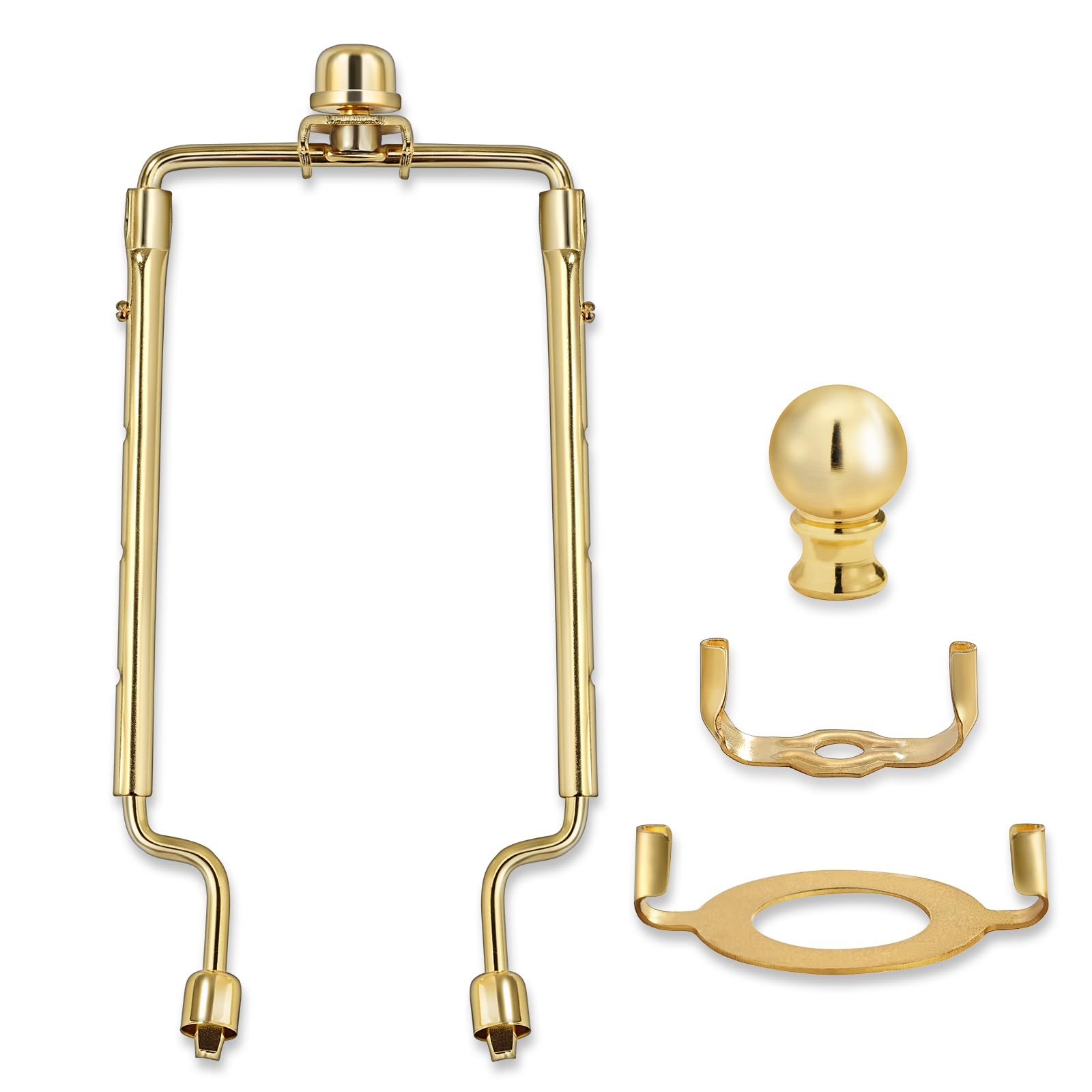 Photo 1 of 7 8 9 10 inch Lamp Shade Harp Holder,Gold Lamp Harp Kit,Fit both Standard Lamp Rod and E26 Light Base UNO Fitter Adapter,with 2 Shade Attaching Finial Top (Golden Color - 1 Set)