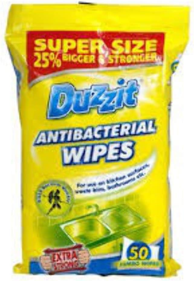 Duzzit Antibacterial Wipes, Pack Of 50, White, 50 count (Pack of 1)