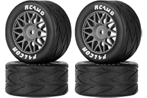 RCAWD for Losi NASCAR Pre-Glued Wheel Tire Set, Balance Grip & Durability Nylon Rubber 8mm Hex Adapter 4mm for 1/12 On-Road Tires Upgrade Part All Terrain Adaptation 4pcs Titanium