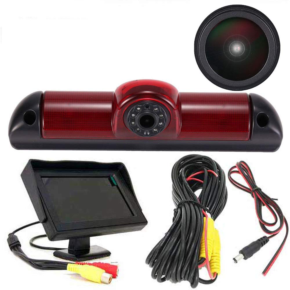 HD 1280Pixels IP68 Reversing System Brake Light Backup Rear View Camera with Angle Adjustable Night Vision Compatible with Fiat Ducato X250/Peugeot Boxter/Citroen Jumper (Camera+4.3" monitor)