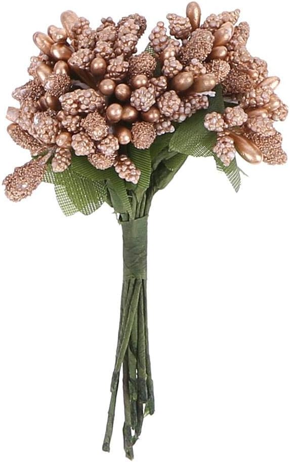 XiangRenShunYi 12pcs Dried Artificial Stamen Flower DIY Scrapbook Garland Fake Flower(Gold