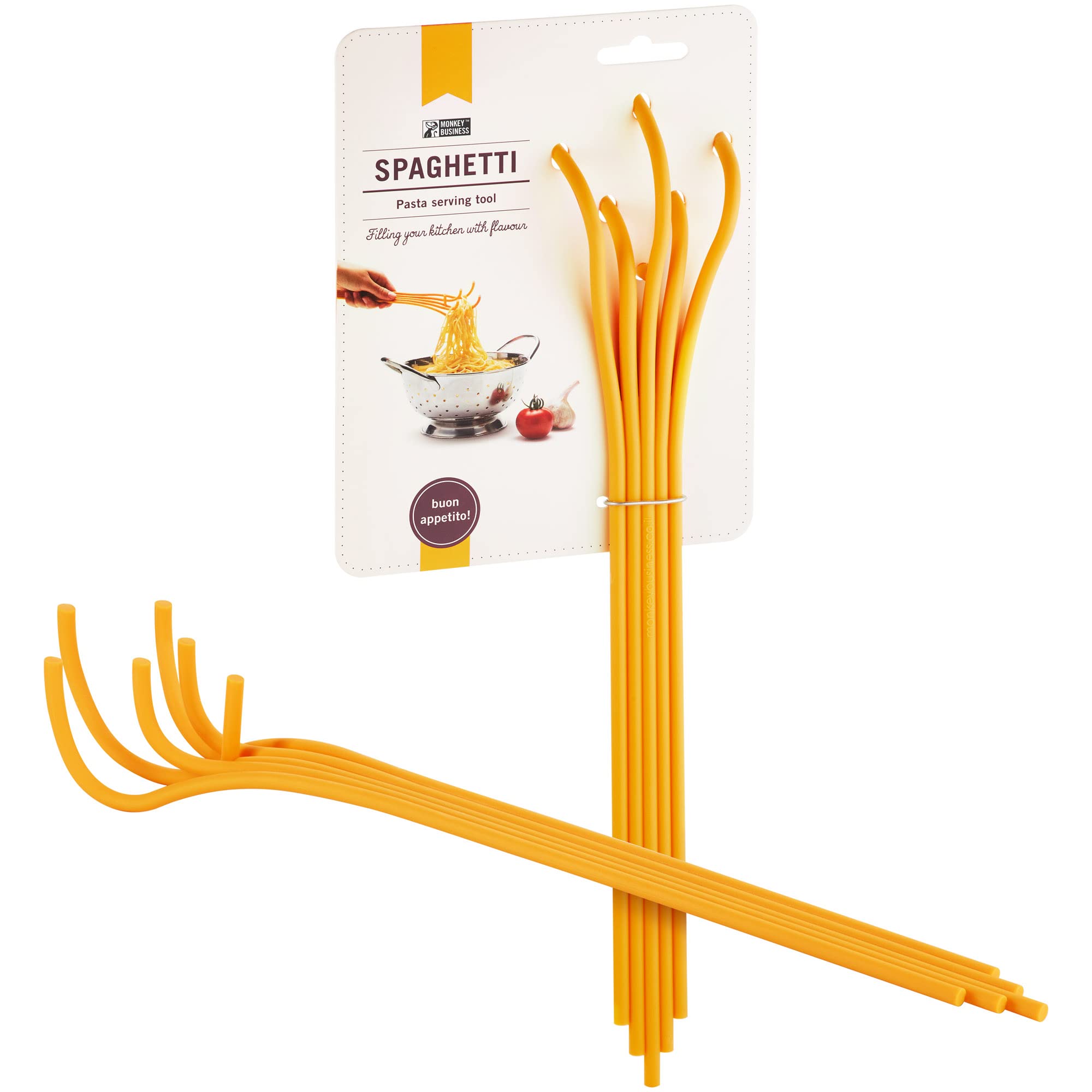 Monkey Business Fun Spaghetti-Shaped Plastic Spaghetti Spoon/Pasta Fork from a Series of Pasta-Inspired Kitchen Gadgets | Cool Pasta Spoon to Claw and Serve Pasta | Original Kitchen Accessories | by