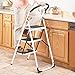LavoHome 330lbs Upper Reach Reinforced Metal Folding Step Ladder Stool Household Kitchen Use (Three Step Ladder)
