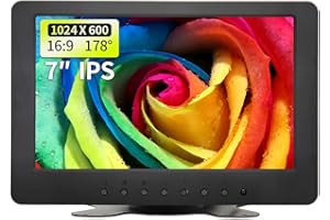 Qcvoruno 7 Inch IPS Security Monitor & Displays, 1024 * 600 Resolution,Built-in Speakers Portable IPS Monitor,Support BNC/AV Input,178°Wide Viewing Angle,for Security Surveillance TV