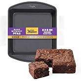 Wilton Gold Non-Stick Square Brownie Cake Pan, Made Without PFAS, 8 x 8 in. | Non-Stick Steel with Scratch-Resistant Coating,