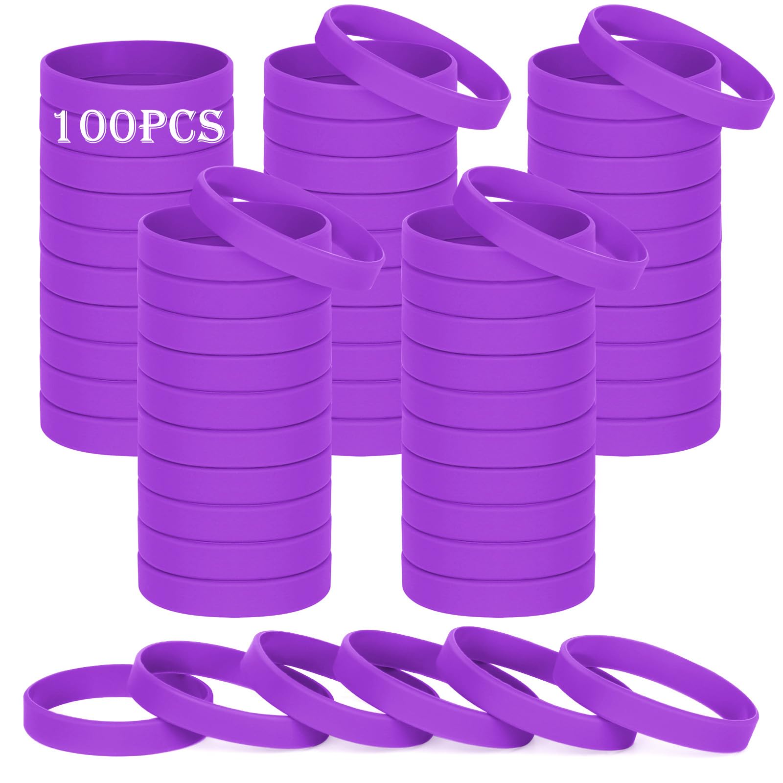 HONTIUS Silicone Wristbands, 100PCS Purple Rubber Wristbands Blank Wrist Bands Universal Wristband Set for Women Men Adult Sport