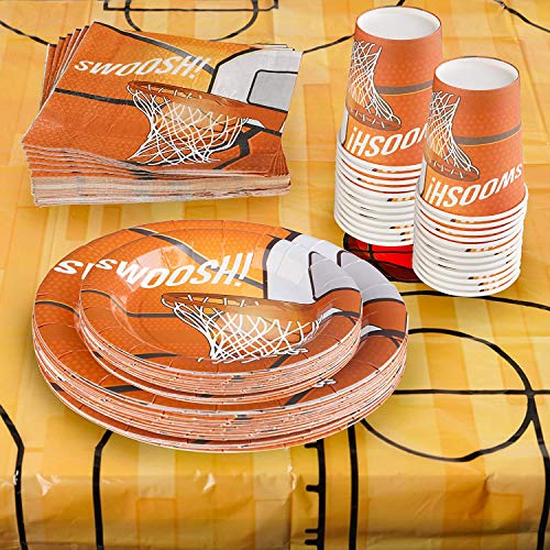 102 Piece Basketball Party Supplies Set Including Banner, Plates, Cups