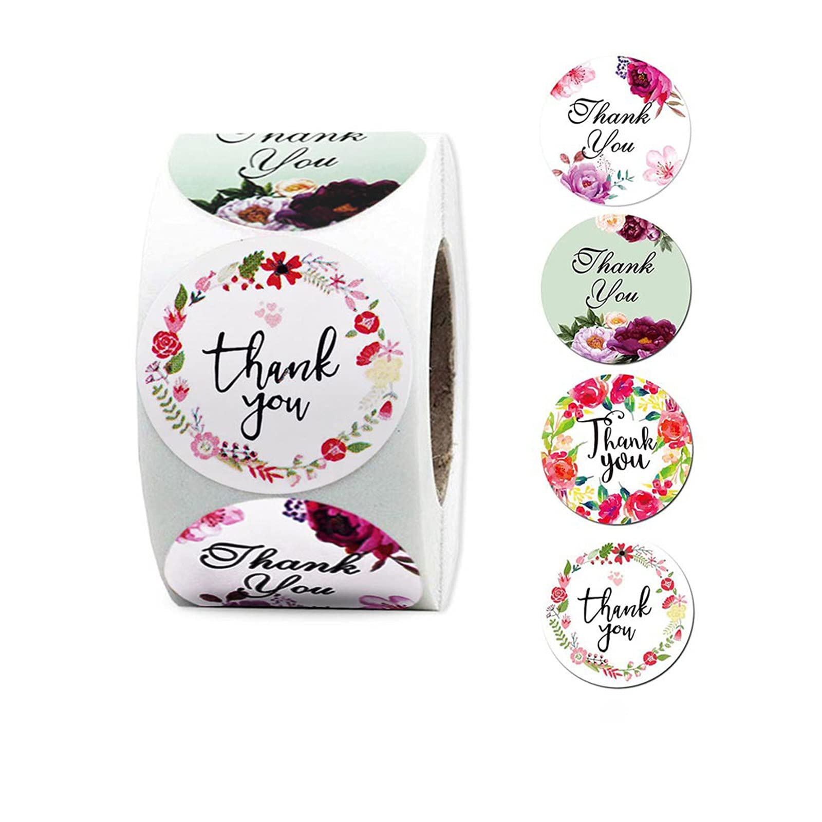 1000 Round Thank You Stickers for Your Business Purchases, Wedding Labels (1000pcs - Mixed Flowers)