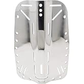 Scuba Choice Tech Diving Backplate &ndash; SAE 304 Stainless Steel, 15"x10", 2mm Thick, 11" On-Center Holes, 1" &amp; 2" Crotch Strap Slots, Lift Bag Sleeve Compatible for Technical, Deep and Wreck Diving