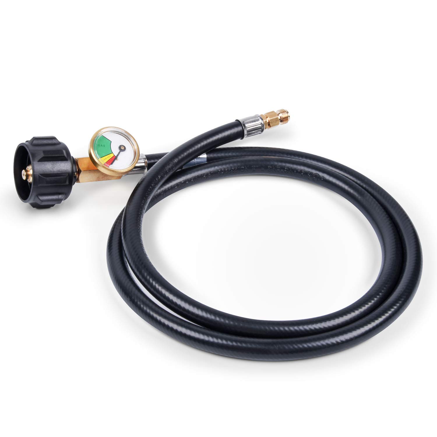 GasSaf 4 FT RV Propane Hose,1/4" Inverted Male Flare RV Gas Hose with Gauge Suitable for Standard 2-Stage Regulator,Gas Grill Camper and Outdoor Cooking