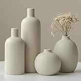 Modern Ceramic Vase Set, Neutral Colors, Decorative Vases for Home Decor, 4 Piece Collection (Beige)