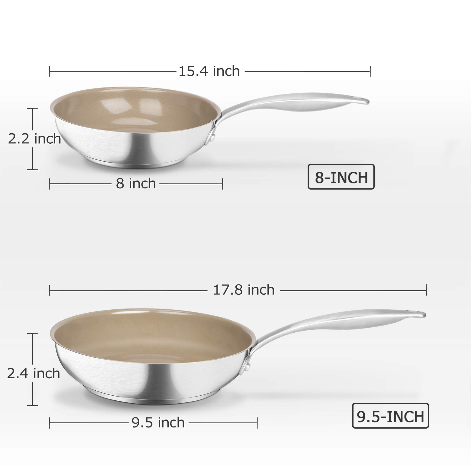 Duxtop Ceramic Non-stick Frying Pan, Stainless Steel Induction Frying Pan, 9.5-Inch Stir Fry Pan with Heavy-gauge Impact-bonded Bottom, FUSION Ti