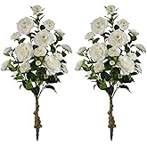 Artificial Camellia Tree with Spike, 36” Tall Faux Artificial Plants Outdoor Flower Tree with White Blooming Camellia Flower, Fake Flower Tree for Home, Garden Decor(White)