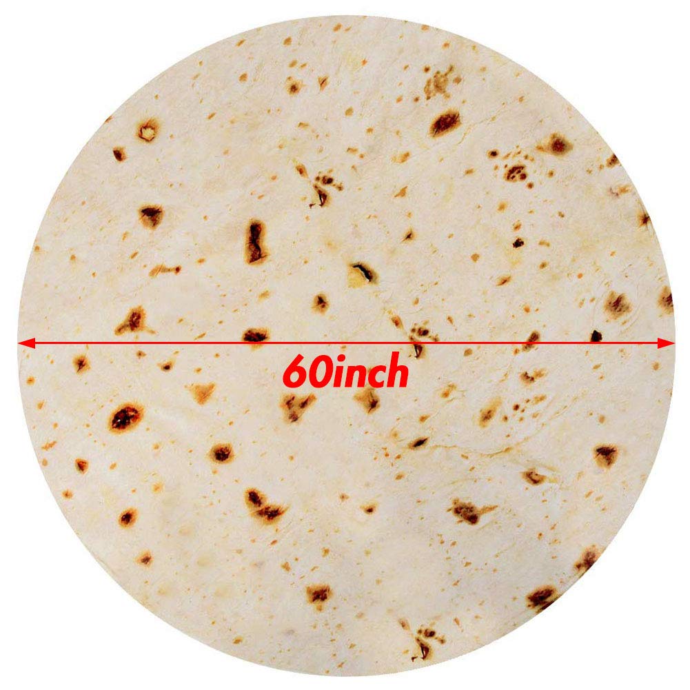 Freesooth Burritos Tortilla Blanket Tortilla Throw Blanket Realistic Food Blanket Soft Plush Round Funny Blanket for Bed,Couch or Travel