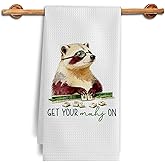 TAZSWDMM Funny Raccoon Mahjong Kitchen Towels, Mahjong Gifts for Women Dish Tea Towels, Gifts for Mah Jong Players Lovers Decorative Hand Towels for Kitchen Bathroom, 16x24 Inch