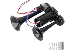 AOLIHAN 12V Black Waterproof Truck Horn with Compressor,150dB Integrated Dual Tube High/Low Tone Air Horn kit for Car/Motorcycle/Trucks/Pickup/SUV/Van/Lorries/Boats