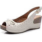 Altxic Women's Peep Toe Bow Hollow Out Slingback Platform Wedge Sandals Perforated White 9 US