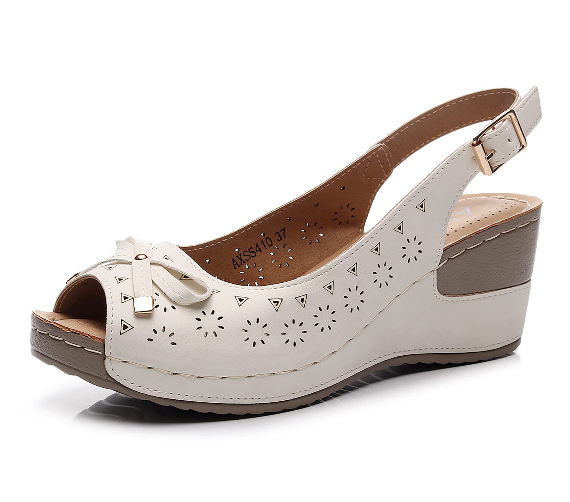 Photo 1 of Altxic Women's Peep Toe Bow Hollow Out Slingback Platform Wedge Sandals Perforated White 7 US
