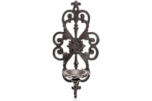 Sungmor Cast Iron Wall Hanging Sconce Tealight Pillar Candlesticks Holder - Vintage Vine Design Home Candle Display Holder - 